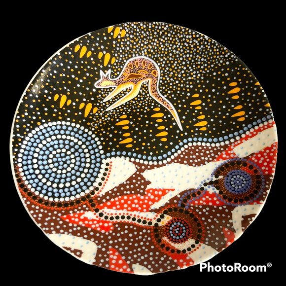Australian Aboriginal Art Kangaroo Porcelain Plate Ron Potter Tobwabba Australia - Picture 10 of 10